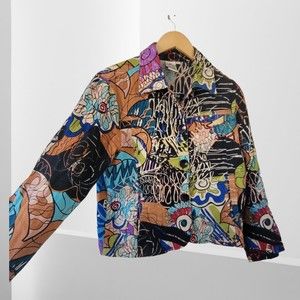 Parsley & Sage Art-to-Wear‎ Wild Funky Cotton Twill Jacket Blazer  Small